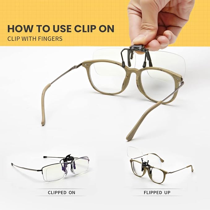 Reading Glasses Clip-On Magnifiers for Eyeglasses, Blue Light Blocking Flip Up Readers for Women and Men