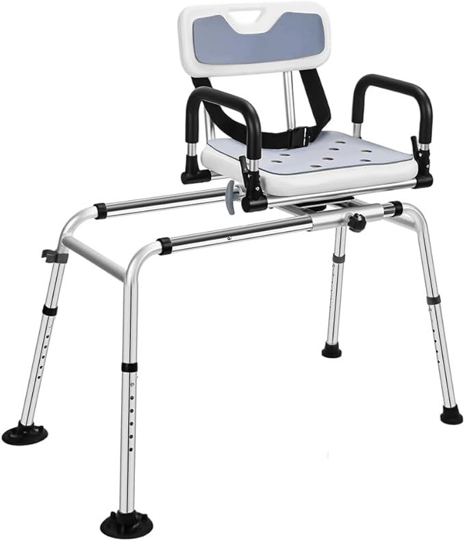 Shower Chair, for Elderly Disabled - Adjustable Height Shower Stool, with Padded Armrests/Backrest, Anti-Slip Feet, with Drainage Holes, Shower Chair for Inside Shower (White)