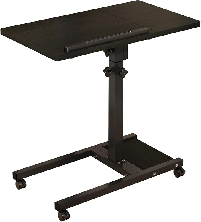 Mobile Height Adjustable Laptop Desk with Mouse Pad, Portable Laptop Desk Rolling Tiltable Table with Small Side Table for Couch,Rolling Computer Stand