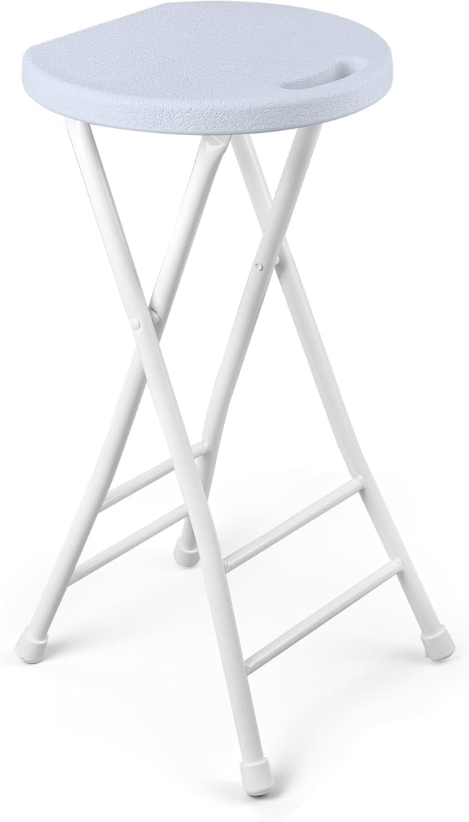 24-Inch Folding Stool with Handle, Folding Bar Stool with Non-Slip Feet,Folding Chair,Indoor and Outdoor Foldable Stool for Adults,500 lbs Capacity,Kitchen,Game Room(13"×11.5"×24",White)