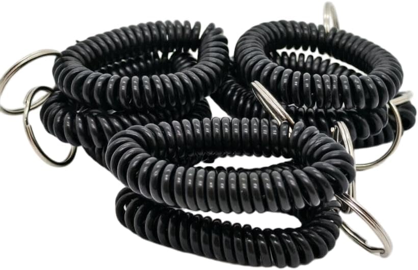 9pcs Black Wrist Coil Keychain key ring bracelet wrist key holder stretchy | Key Chain Holder Outdoor Sports and Gym Swimming stretchy wristband key ring