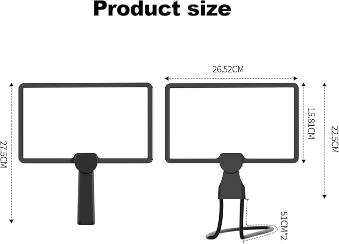 5X Large Rectangle Reading Magnifier, 10in x 6in Handheld or Neckheld Magnifying Glass Scratch Resistant Glass Lens Seniors Reading, Hobbies, Repair, Observation(Black)
