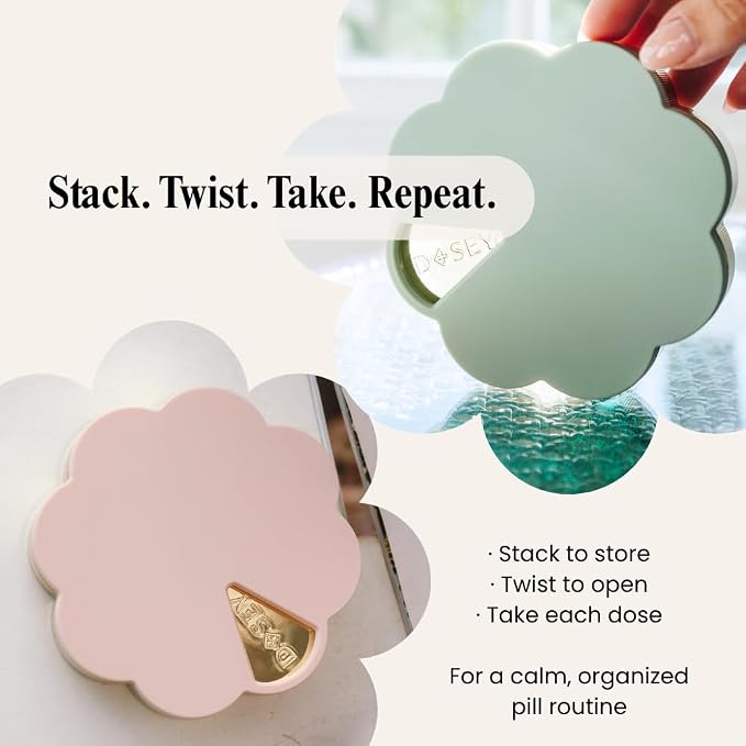 Dosey Twist+Stack Pill Organizer, Weekly & Daily Medicine Organizer Case, Portable Travel Pill Box, Compact Vitamin & Medication Storage Solution, Blush Gold