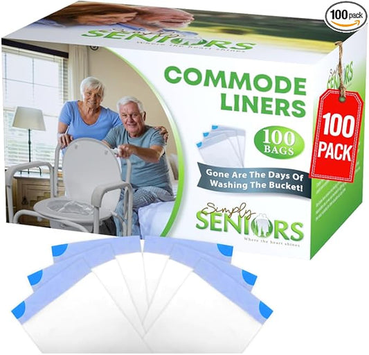 Commode Liners - 100 Strong Portable Commode Toilet Bags - Easy to Use Bedside Commode Liners - Bedside Toilet Potty Liners That Support Dignity of Seniors - No Buckets to Wash - NO Absorbent Pad