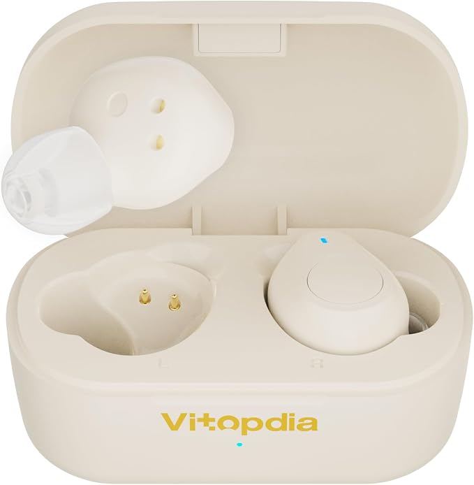 Rechargeable In-the-Ear OTC Hearing Aids for Adults Seniors, Smart Noise Cancellation, HD Sound, 3-Level Volume, 18-Hour Battery Life with Recharging Case, for Mild to Moderate Hearing Loss