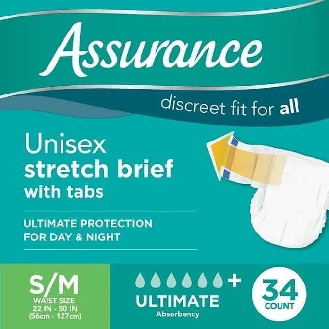 Assurance Small/Medium Unisex Stretch Briefs with Tabs 34 Ct. (Pack of 1), White