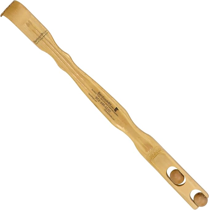 BambooMN 17 Inch Bamboo Wooden Back Scratcher | Smooth Massage Roller Handle, Itching Stress Relief, 1 Unit