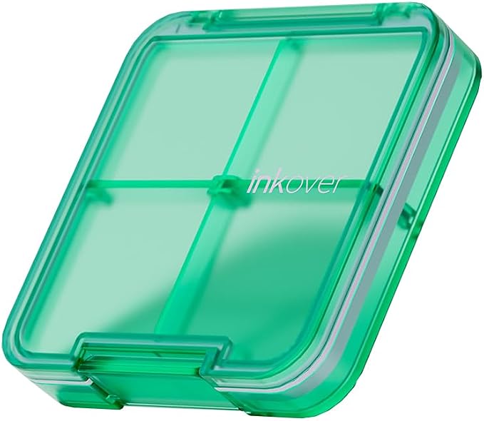 Slim Compact Pill Organizer, Pocket 4-Compartment Travel Case (Green) | Slim compact pill case fits pocket or purse. 4 adjustable compartments for pills. Ideal daily travel. Lightweight. Green.