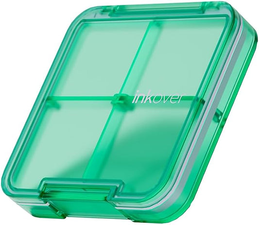 Slim Compact Pill Organizer, Pocket 4-Compartment Travel Case (Green) | Slim compact pill case fits pocket or purse. 4 adjustable compartments for pills. Ideal daily travel. Lightweight. Green.