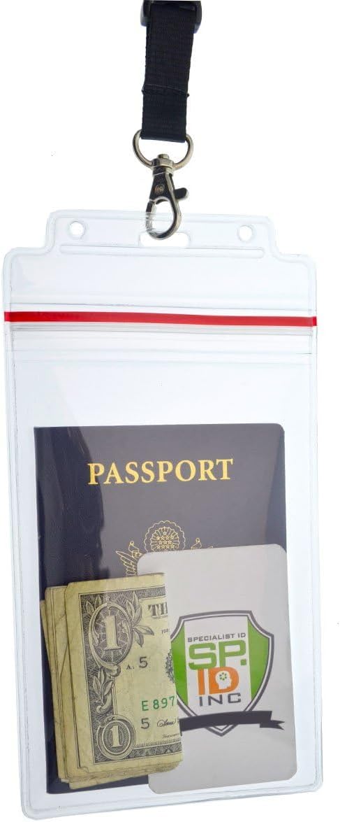 Bulk 20 Pack - Heavy Duty Water and Tear Resistant Passport Holders with Lanyard - 4X6 Insert is ideal for Cruise and Beach Vacation Documents (Black)