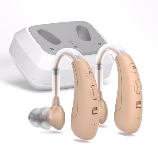 Hearing Aids For Seniors - Rechargeable Hearing Amplifier For Seniors Noise Reduction,4 Modes,Adjustable Volume, Comfort Design and Nearly Invisible,Behind The Ear,With Charging case