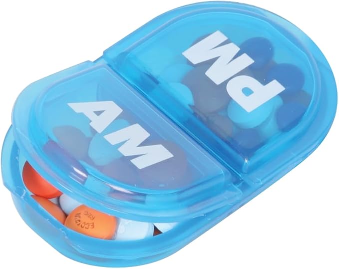 Ezy Dose Daily AM/PM Pocket Pharmacy Travel Pill Case, Medicine Planner, Vitamin Organizer, Snap-Shut Lids, Color May Vary, BPA Free