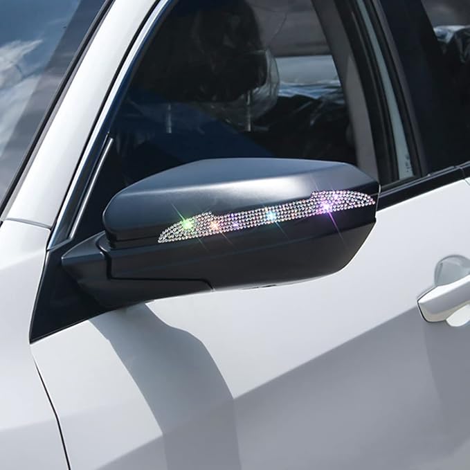 4PCS Bling Car Door Handle Scratch Protector, Multicolor | 5.75x0.39 Inch, Universal fit, side panels/mirror edges, stainless steel, rhinestones, adhesive backing, exterior accessories