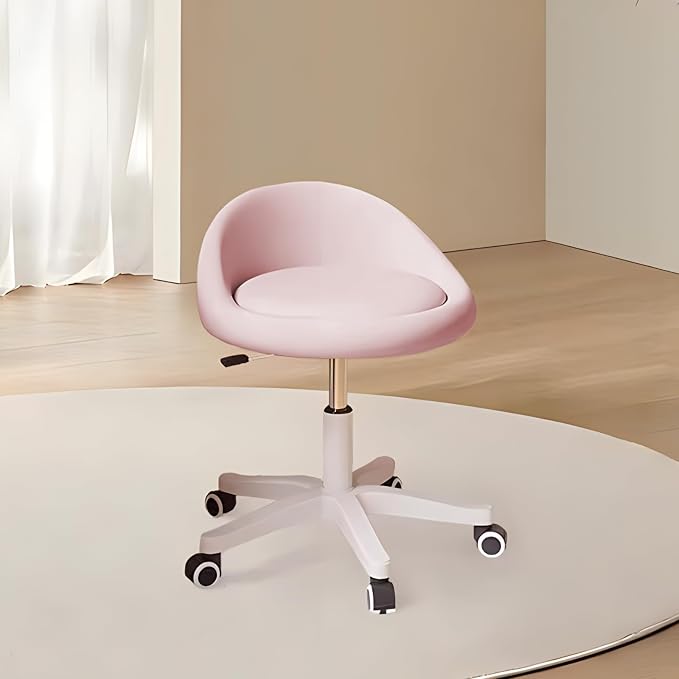 Rolling Stool – Ergonomic Swivel Seat, Adjustable Height, Ultra-Quiet Wheels, Padded PU Leather Cushion, for Salon, Office, Massage & Medical Use Pink 1
