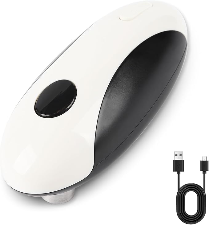 One-Touch Rechargeable Electric Can Opener - Hands-Free Automatic, Smooth Edge Opener for Seniors & Arthritis, USB-C Fast Charge, Compact for Kitchen, Camping, All Can Sizes (White)