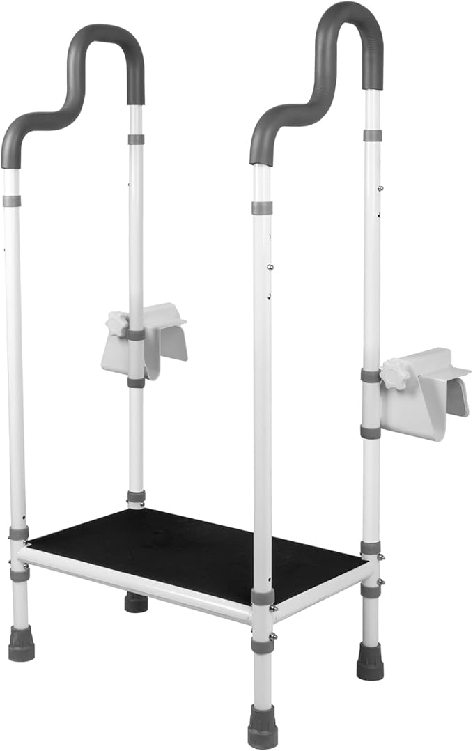 FSA Eligible, Step Stool for Bathtub With Handle, Non-slip Bathroom Safety Steps for Senior, Heavy Duty Step Stool for Elderly, Bath Step with Adjustable Assist Handles, Wide Platform, Support 500 LBS