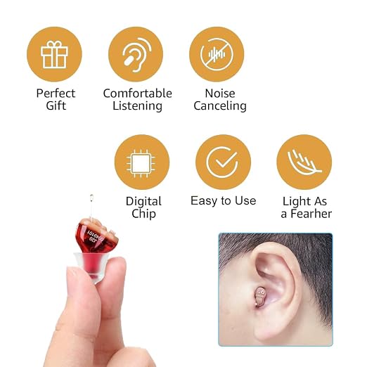 Hearing Aid for Seniors Adults Noise-Cancelling | Hearing Amplifier Invisible , Cleaning Tools Included (Red)