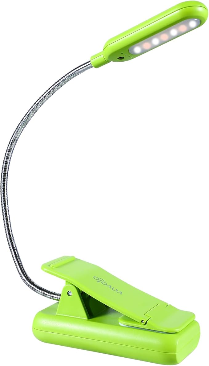 VAVOFO Rechargeable Book Light for Reading in Bed Kids, 7 LED Reading Light with 9-Level Warm Cool White Daylight, Eye Care Lamp with Power Indicator for Bookworms (Neon Green)