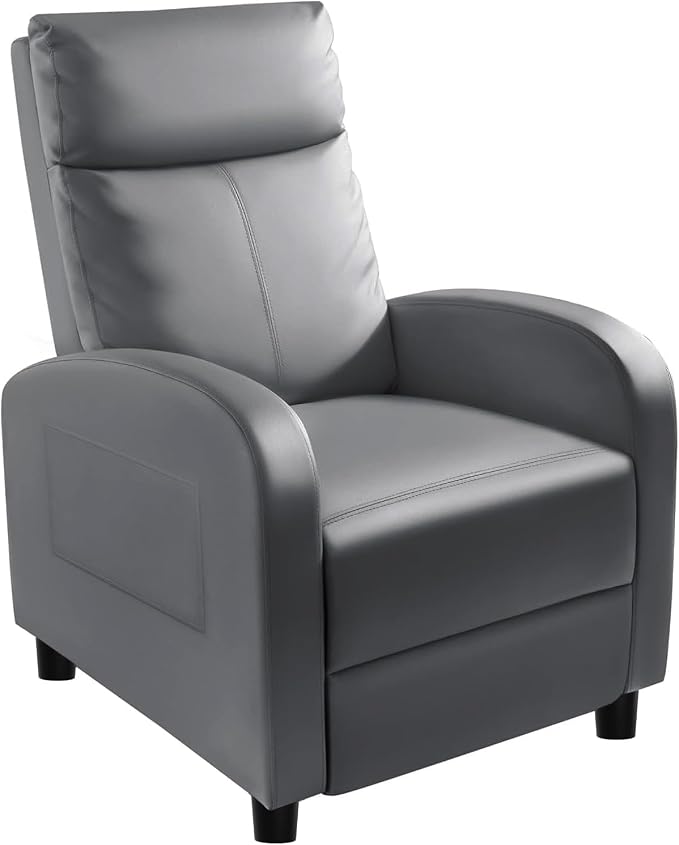 Homall Recliner Chair, Recliner Sofa PU Leather for Adults, Grey Recliners | Home Theater Seating with Lumbar Support, Reclining Sofa Chair for Living Room