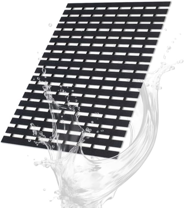 Bath Mat Non Slip Shower Mat Bathtub with Drain Holes and Heavy Duty Rubber No Suction Cups Sturdy Shower Stall Tub Mat for Bathroom, Shower Floor, Pool, SPA, (Black, 2FT X 36FT)