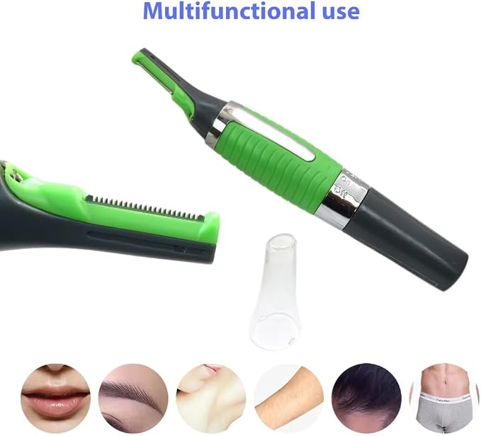 Men Nose Ear Face Neck Eyebrow Hair Mustache Beard Trimmer Shaver Clipper PE-Green