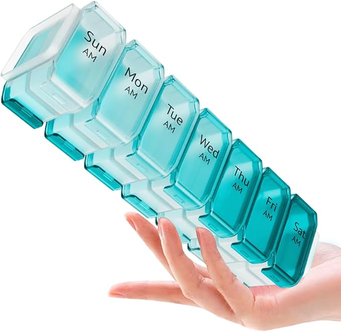 Extra Large Pill Organizer 2 Times a Day – XL Pill Box 7 Day with Big AM/PM Compartments – Fits Large Vitamins, Supplements & Gummies, for 7 or 14-Day Use, Color-Coded, Senior-Friendly, No Spills