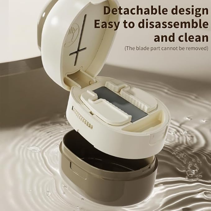 Safe Pill Cutter for Seniors – Easy-Press Vertical Tablet Splitter, Adjustable Pill Holder for All Shapes, Hidden Blade Design, Food-Grade Material & Storage Box – Precise 1/2 & 1/4 Medication Cutting