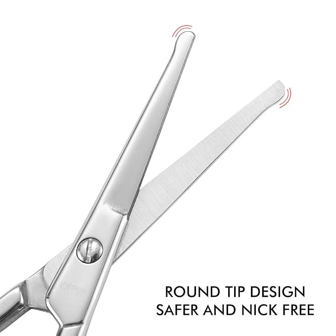 LIVINGO 2 Pack Rounded Tip Nose Hair Scissors & Curved Nail Scissors | Safety Blade, Stainless Steel Nail Care Scissors, Nose Ear Facial Hair Grooming for Men Women