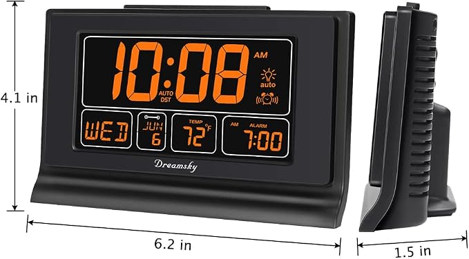 DreamSky Digital Alarm Clock with Battery Backup, 5 Inch Large Display, Auto Set Clock, USB Charging Ports, 12/24H | Digital Clock with Date & Day of Week, 5 Inch Large Display, Weekday, Temperature, USB Port, Auto DST, Brightness Dimmer