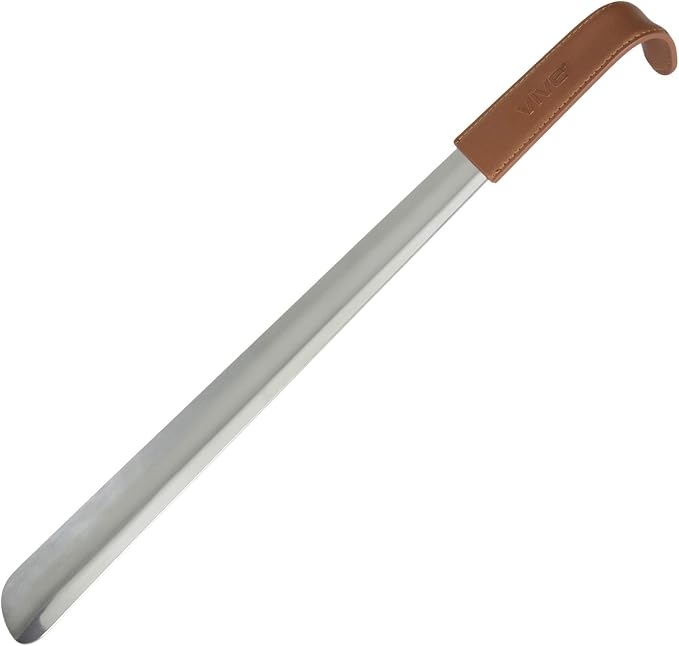 Vive Long Shoe Horn - Metal Shoehorn for Men, Women, Kids, Travel, Boots - Dress Assist, Large Extended Mobility Reach Stainless Steel Leather Handle - Handicap, Elderly Senior, Pregnancy (16.5 Inch) | Dress Assist, Large Extended Mobility Reach Stainl...