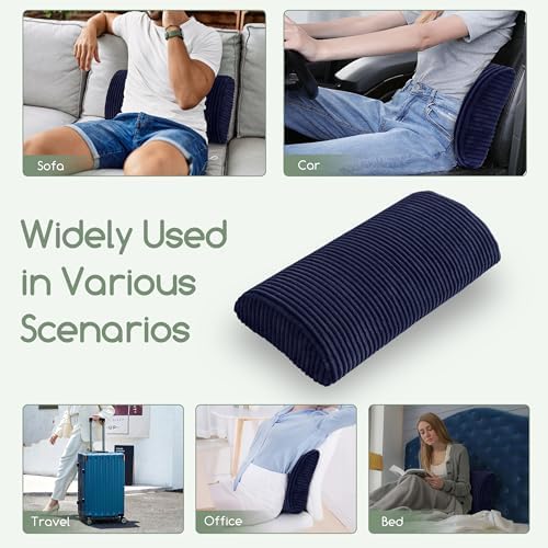 HIGOGOGO Lumbar Support Pillow for Recliner Chair/Accent Chair/Couch, Memory Foam Back Support Cushion for Elderly, Recliner Cushions for Back Rest, Pain Relief, Reading, Washable Cover, Navy