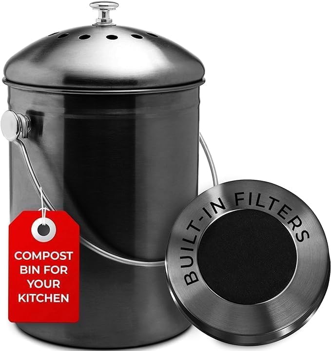 Epica Kitchen Compost Bin for Kicthen Countertops, 1.3 Galllon - Black