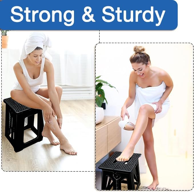 Foldable Waterproof Plastic Shower Chair, Anti-Slip Design, Space-Saving Foldable Storage, 330lbs Weight Capacity, Black
