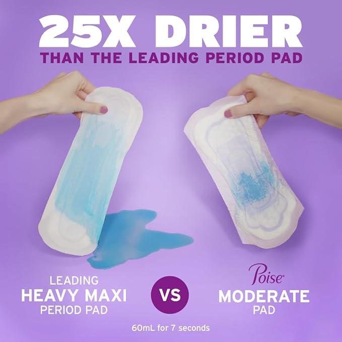 Poise Incontinence & Postpartum Pads for Bladder Leaks, 5 Drop Maximum Absorbency, Long Length, 12 Count, Packaging May Vary