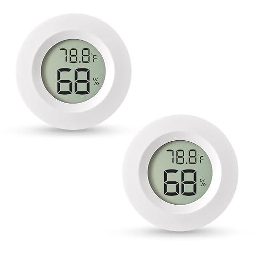 Atogou 2-Pack Mini Hygrometer & Thermometer, Indoor Digital Humidity Meter | ℉/℃, Outdoor Gauge Temperature for Home, Office, Reptile, Car, Greenhouse, Lab, Terrarium, Cellar.. A01 White