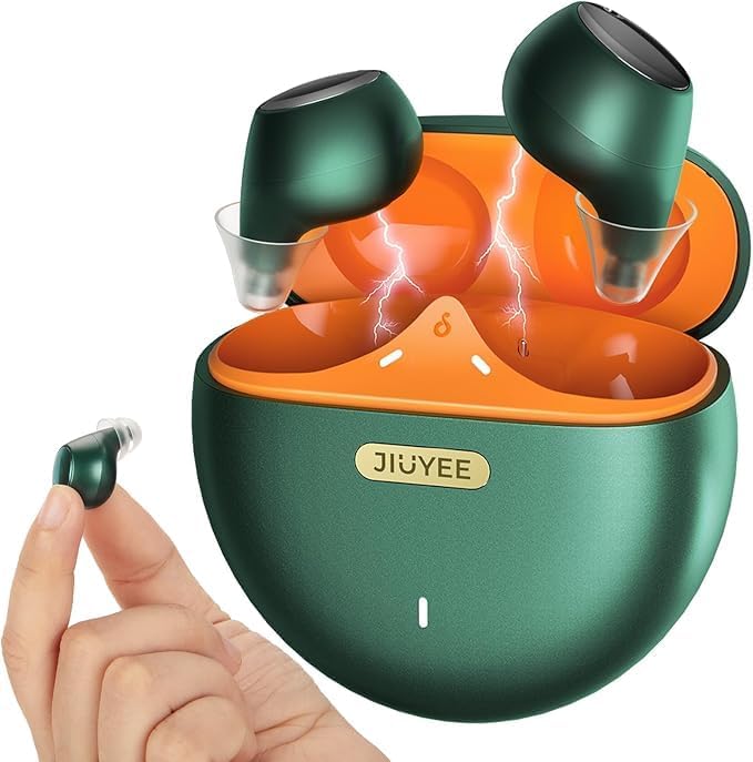 JIUYEE AIR PRO Bluetooth OTC Hearing Aids for Seniors, AI Noise Reduction, Rechargeable in-Ear, Lightweight Comfort – Green