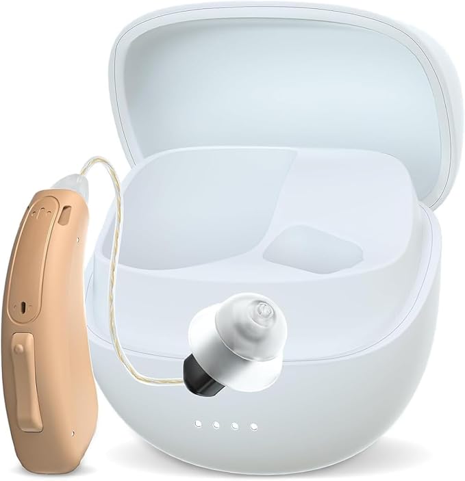 RIC Single Hearing Aid for Seniors,CUSTOM FIT Digital Over-The-Counter Rechargeable Tinnitus Masking Premium Hearing Aid Solution for Adults,Bluetooth Call Enabled,Auto-On, 1pc Left Side