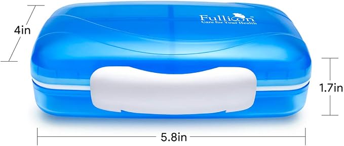 Travel Pill Organizer Large Portable Medication Organizer, Fullicon Oversize 8 Compartment Pill Box, Vitamin Travel Case Pill Holder - Airtight & Moistureproof (Blue)