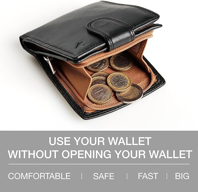 Soft Leather Wallet for Men, Genuine Bifold with Zipper Coin Pocket | Holds Bills, Credit Cards, Coins – RFID Blocking – Stylish, Durable & Practical Leather Wallet for Men