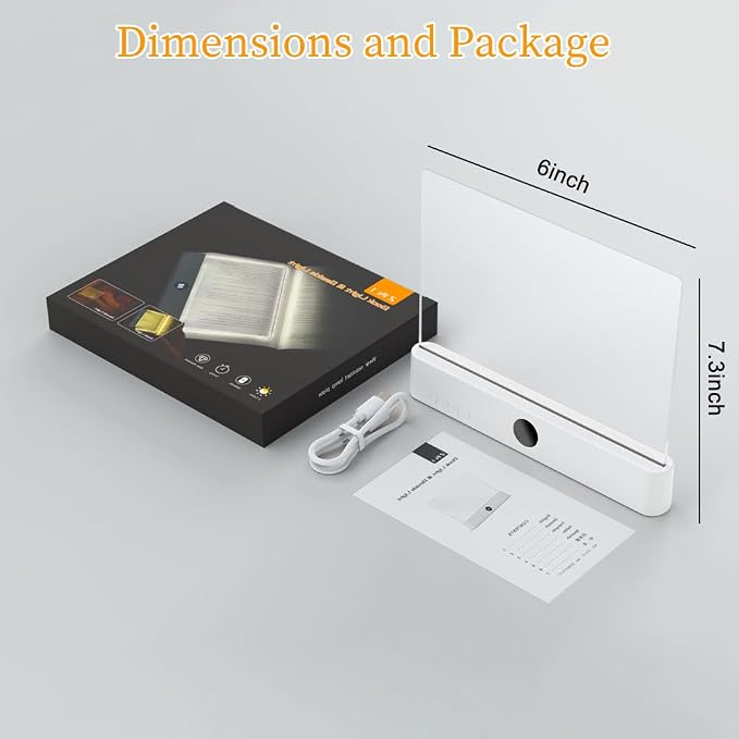 Book Light for Reading in Bed at Night Flat Reading Lights, White | 3 Color & Dimming, Rechargeable, Full Page, Flat Booklight with Timer, LED Reading Light, Bookish Gifts for Book Lovers
