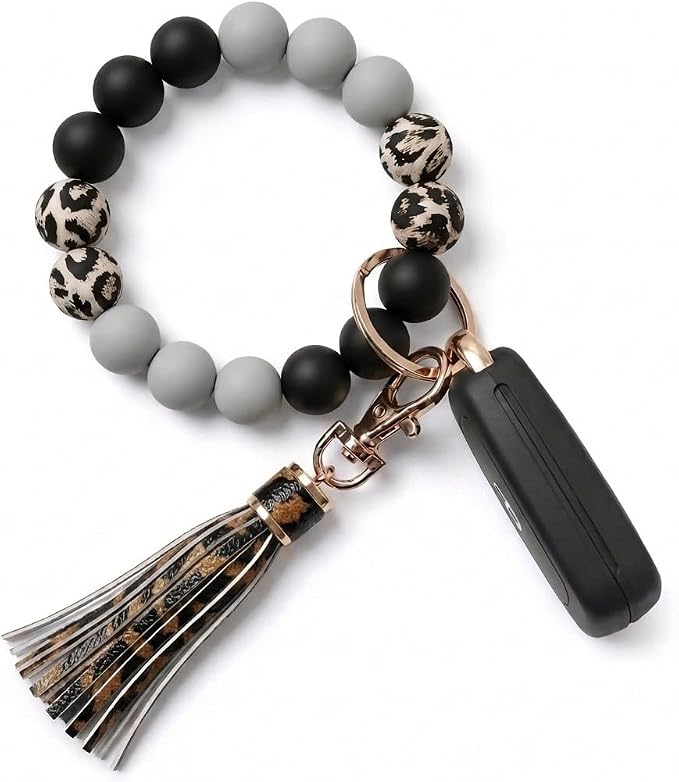BIHRTC Key Ring Bracelet Car Keychain Holder Wristlet Silicone Women Beaded Bangle Chains