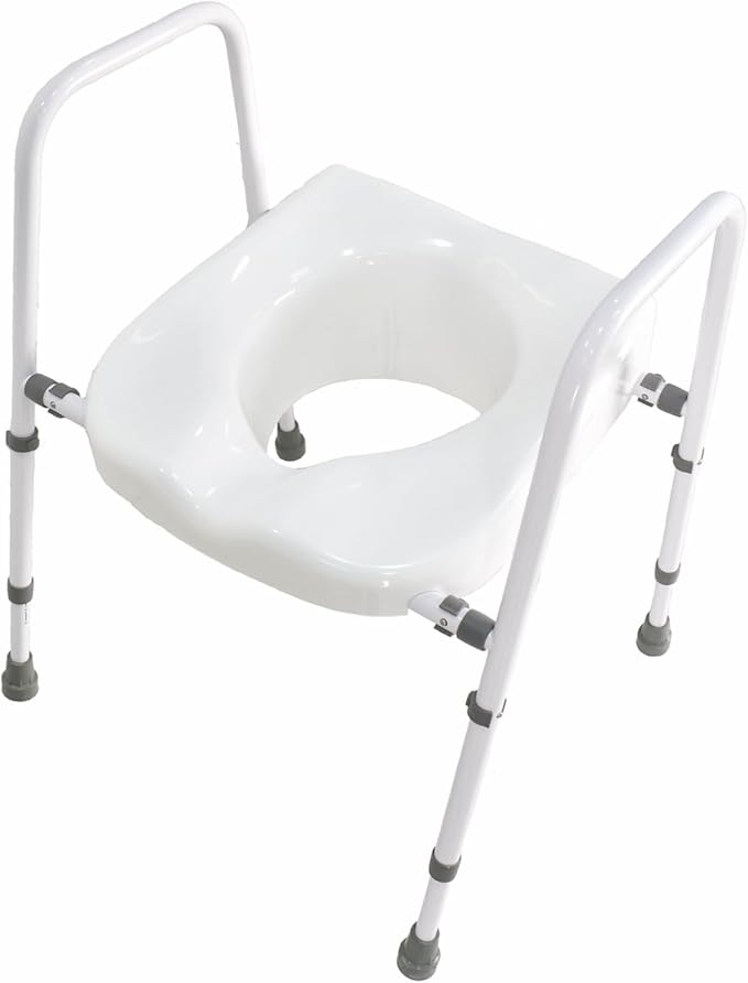 Raised Toilet Seat, Adjustable Height and Width Elevated Toilet Seat with Handles, Commode Chair for Toilet, Extra-Wide Seat, Bedside Commode, White