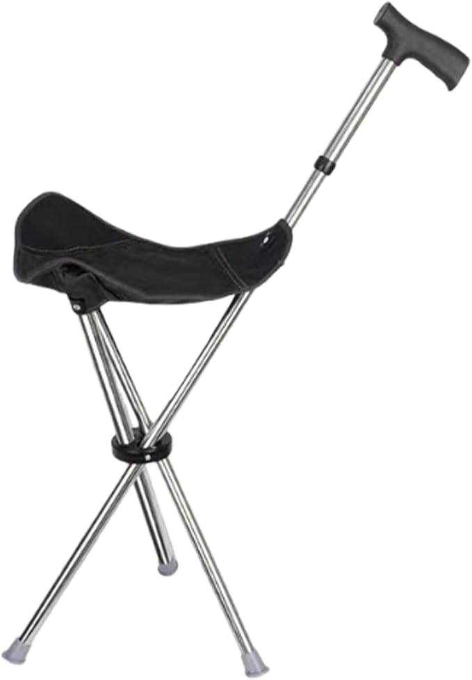 Cane with Chair - 50cm Oxford Cloth Walking Stick, Anti Slip Mobility Aid Stool, Fold Seat for Elderly Adults, Steel Frame Oxford Cloth Support | Portable Travel Hiking Camping Outdoor Convenient