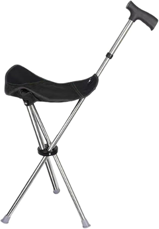 Cane with Chair - 50cm Oxford Cloth Walking Stick, Anti Slip Mobility Aid Stool, Fold Seat for Elderly Adults, Steel Frame Oxford Cloth Support | Portable Travel Hiking Camping Outdoor Convenient