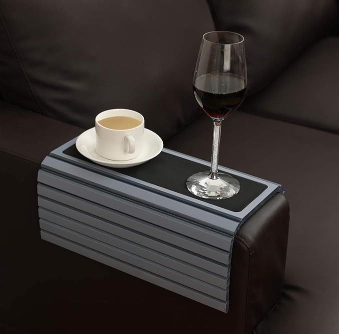 GEHE Couch Arm Tray Table, Flexible/Foldable Sofa Arm Tray, Couch Armrest Table Cup Holder Great for Drinks Snacks Remote Control, Portable Side Table and Anti-Slip Bottom