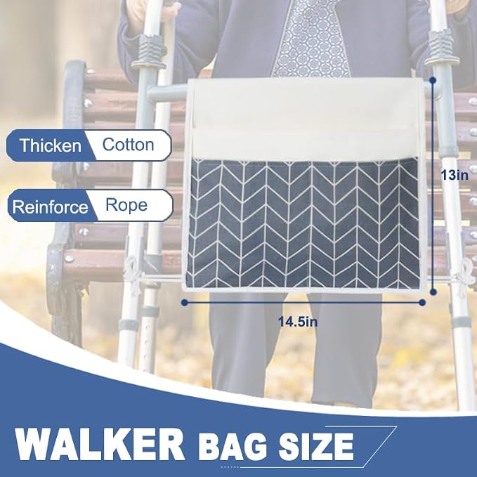 TOGETRUE Walker Bag, Easy Access Walker Storage Basket with 2 Large Pockets, Walker Accessories Bag for Folding Walker, Wheelchairs, Strollers, 13"x14.5"