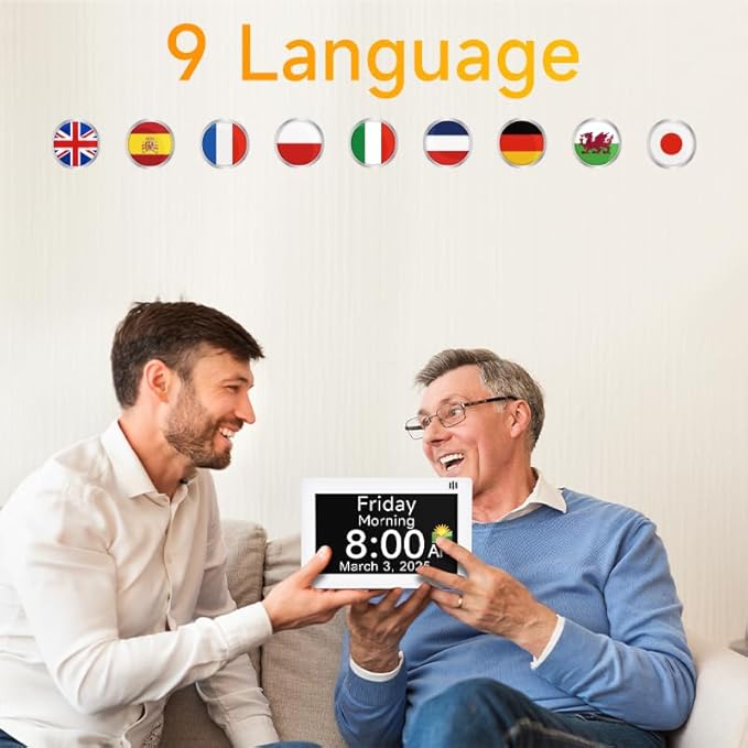Digital Calendar Alarm Clock - Dementia Clocks for Seniors, Non-Abbreviated Memory Loss Clock with Date and Time for Elderly