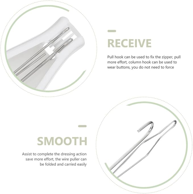 2pcs Button Hook and Zipper Puller Set One-Hand Button Assist Tool for Clothing for Elderly and Disabled Use