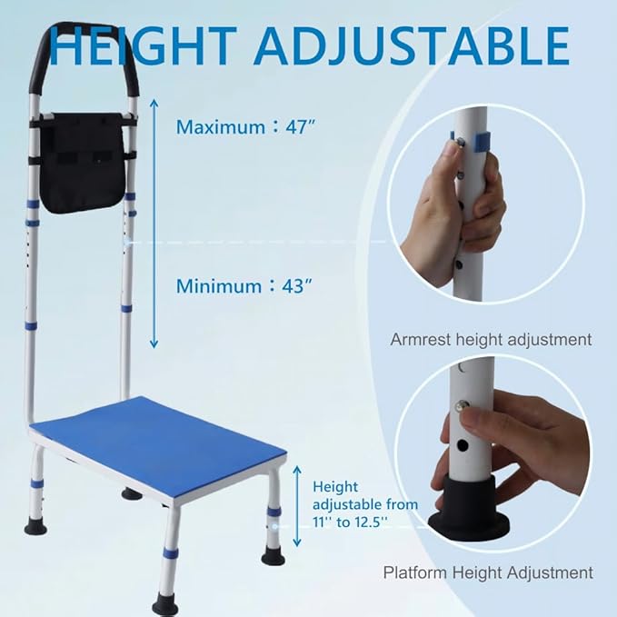 Plus Size Stepping Stool for Adults, Extra Wide Bed Step Stool with Handle | Plus Size Step Stool, SUV, Truck, Car Step Stools for Elderly, Carbon Steel Handle, 500 lbs Weight Capacity