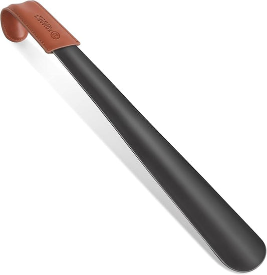 ZOMAKE Shoe Horn Long Handle for Seniors Men Women,Metal Long Shoehorn for Boots,16.5" Shoe Spoon Helper(Brown Handle)